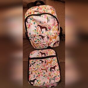 Charming Horse Print  Backpack Set - Multicolor